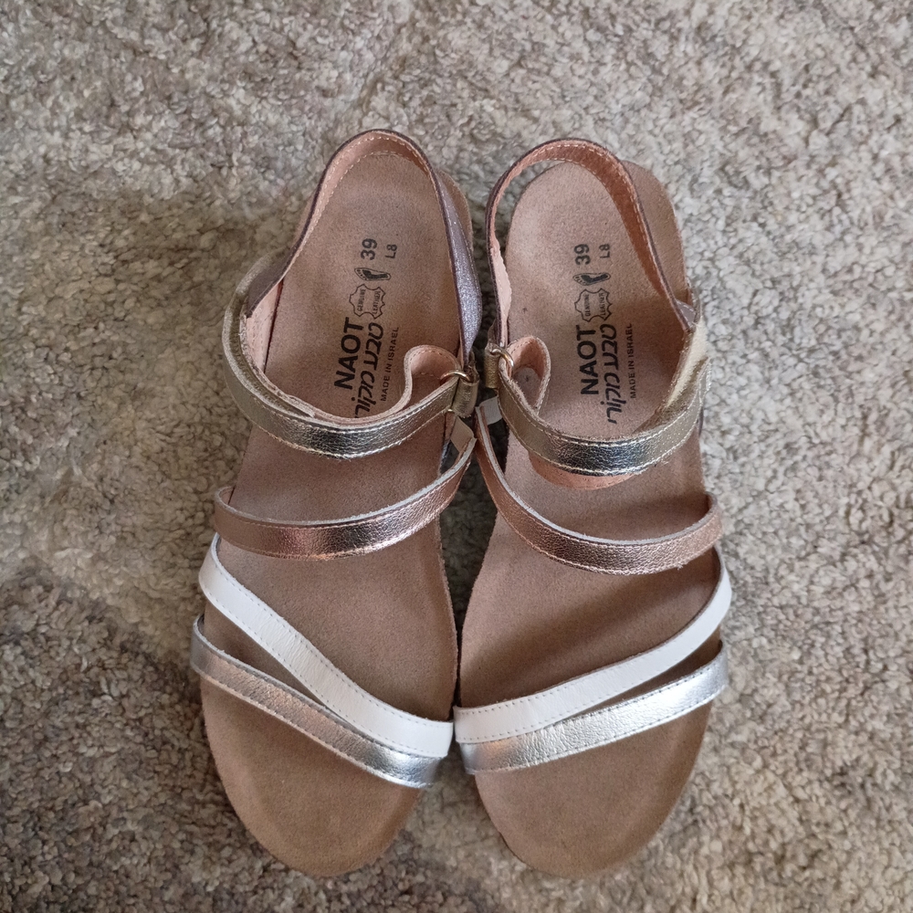 Naot Women's Sandals - Metallic Silver, White, and Tan